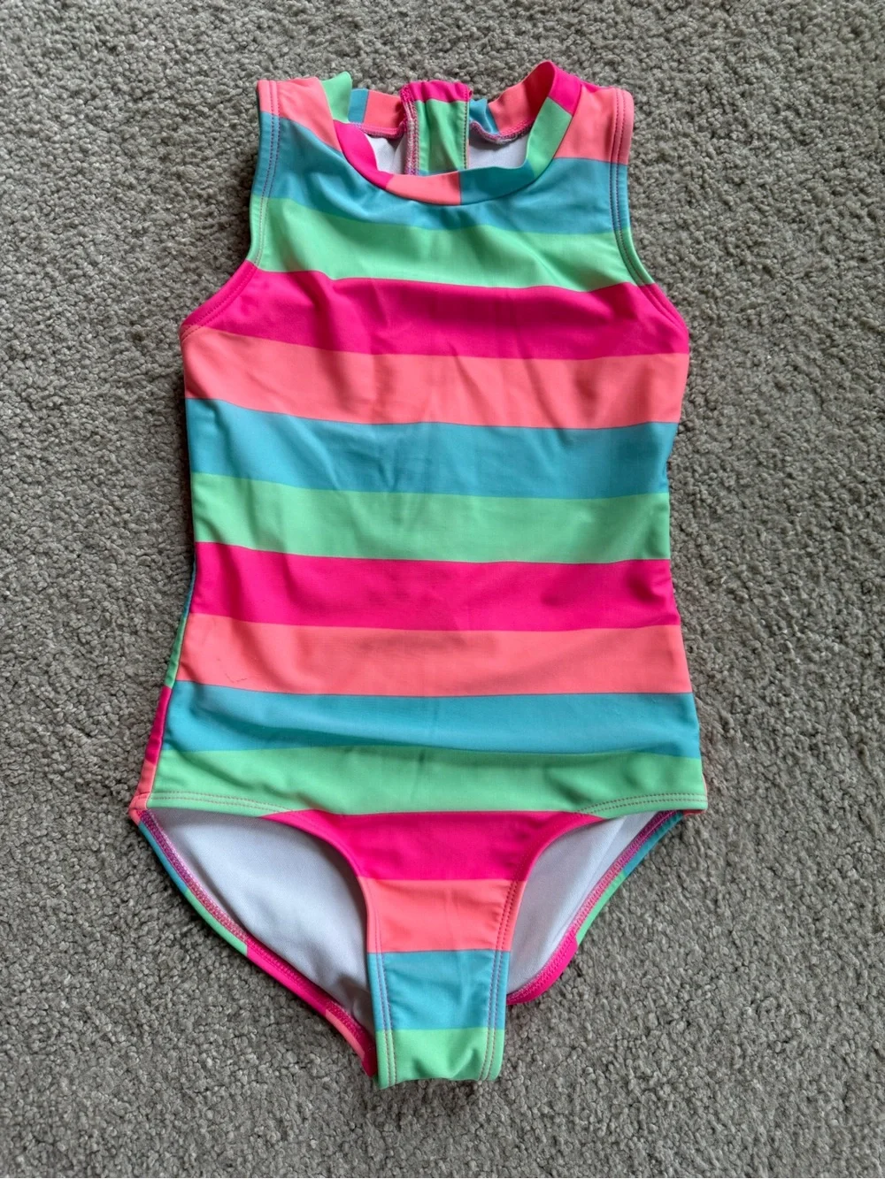 Girls' Rainbow Stripe One-Piece Swimsuit - Pink/Coral/Teal/Green